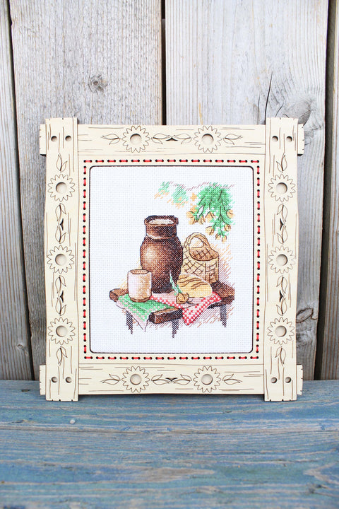 Cross Stitch Embroidery Kit “Simple Lunch,” MP Studia, 13 x 11 cm, Beginner-Friendly Home Craft Project for Framing