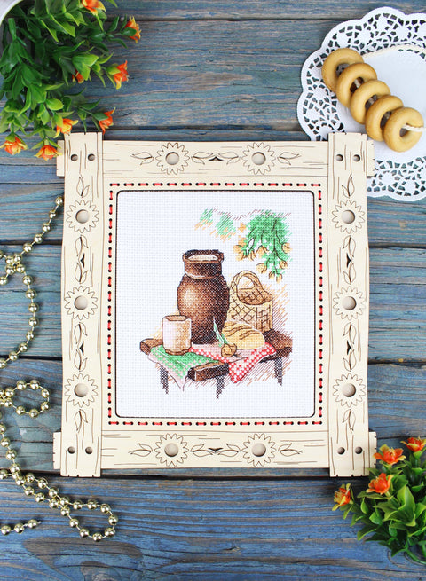 Cross Stitch Embroidery Kit “Simple Lunch,” MP Studia, 13 x 11 cm, Beginner-Friendly Home Craft Project for Framing