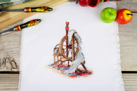 Cross Stitch Kit with Spinning Wheel Design, MP Studia, 13 x 11 cm, Beginner-Friendly Traditional Embroidery Project