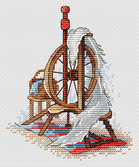 Cross Stitch Kit with Spinning Wheel Design, MP Studia, 13 x 11 cm, Beginner-Friendly Traditional Embroidery Project