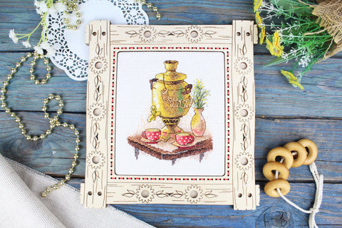 Cross Stitch Kit Tea Party Design, 13 x 11 cm, Multicolor, MP Studia