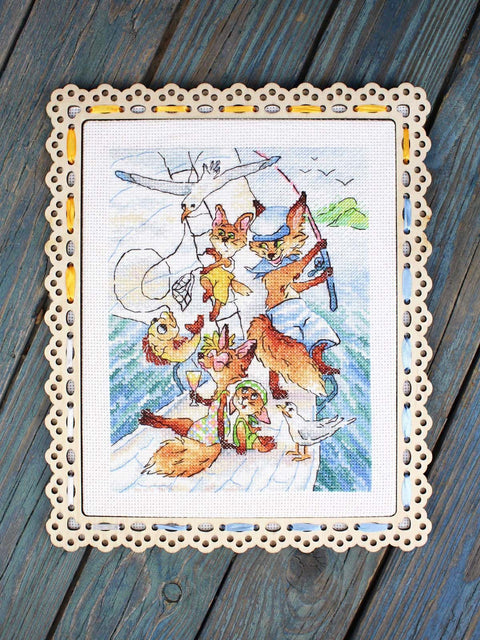 Cross Stitch Kit Sea Trip, 14 Count Aida Canvas, 20 × 16 cm, 26-Color Kirov Embroidery Floss, Sea and Animal Design