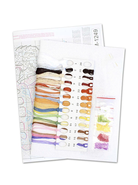 Cross Stitch Kit with Beads, Festive Dinner Design, MP Studia, 15×20 cm, 14 Count Aida, 25 Colors, Preciosa Beads