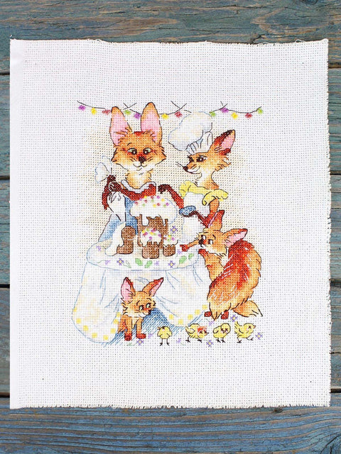 Cross Stitch Kit with Beads, Festive Dinner Design, MP Studia, 15×20 cm, 14 Count Aida, 25 Colors, Preciosa Beads