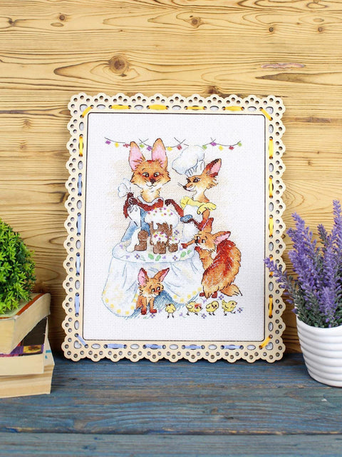 Cross Stitch Kit with Beads, Festive Dinner Design, MP Studia, 15×20 cm, 14 Count Aida, 25 Colors, Preciosa Beads