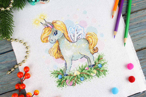 Cross Stitch Kit Festive Horse Design, MP Studia, 18×15 cm Embroidery Craft Kit for Home Decor and Hobby Projects