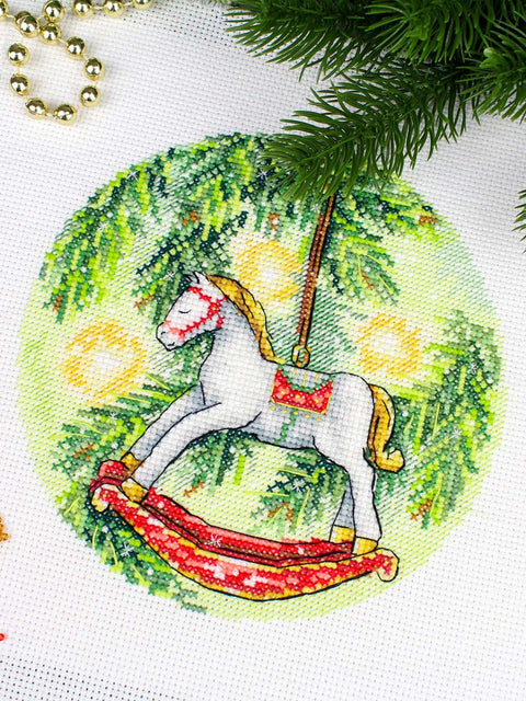 Cross Stitch Kit New Year Horse, Multicolor Holiday Design, 16 x 16 cm Finished Size, MP Studia DIY Embroidery Kit