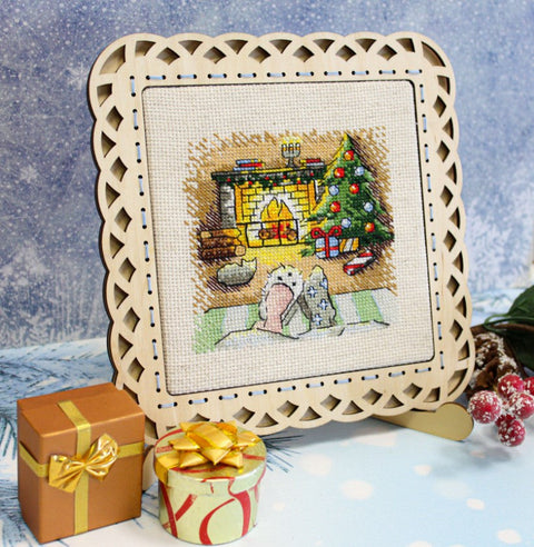 Cross Stitch Embroidery Kit with Fireplace Motif, MP Studia, Multicolor, Beginner and Advanced Craft Set for Wall Decor