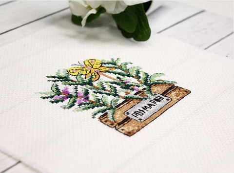 Cross Stitch Embroidery Kit with Rosemary Botanical Pattern, Complete Craft Set for Beginners and Advanced Stitchers, MP Studia