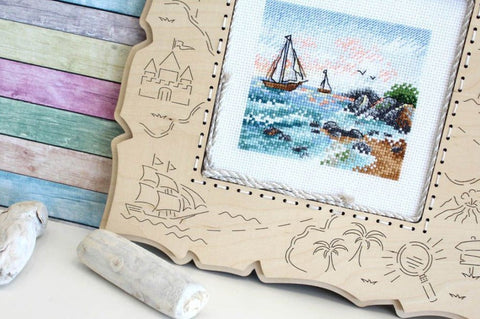 Sea Wave Cross Stitch Kit with Aida Fabric, Cotton Threads, Needle and Instructions, MP Studia