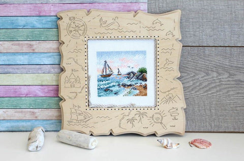 Sea Wave Cross Stitch Kit with Aida Fabric, Cotton Threads, Needle and Instructions, MP Studia