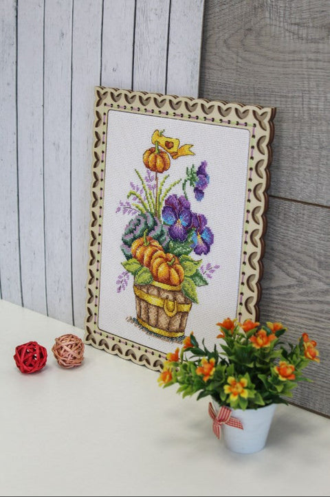 Autumn Pumpkin Bouquet Cross Stitch Kit, MP Studia Embroidery Pattern for Home Decor, Beginner-Friendly Design