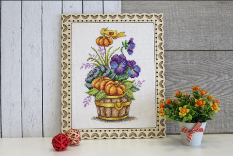 Autumn Pumpkin Bouquet Cross Stitch Kit, MP Studia Embroidery Pattern for Home Decor, Beginner-Friendly Design