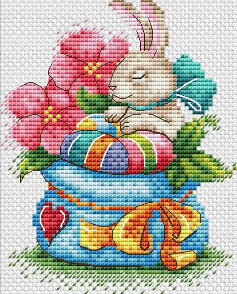 Rabbit Among Flowers Cross Stitch Kit, MP Studia, Aida Cotton Fabric, Cotton Floss, Beginner-Friendly Embroidery Set