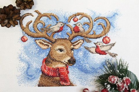 Deer Cross Stitch Kit for Wall Decor, MP Studia Embroidery Set with Canvas, Cotton Threads, Needle and Pattern