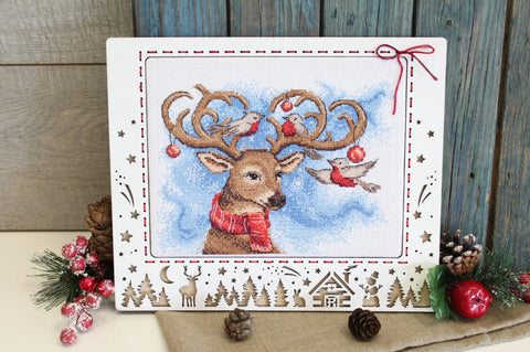 Deer Cross Stitch Kit for Wall Decor, MP Studia Embroidery Set with Canvas, Cotton Threads, Needle and Pattern