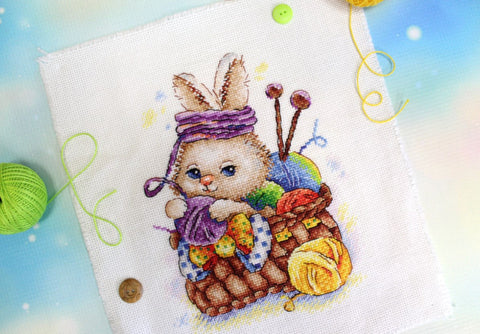 Cross Stitch Embroidery Kit with Rabbit Design, Beginner-Friendly, Canvas, Threads, Needle and Instructions by MP Studia