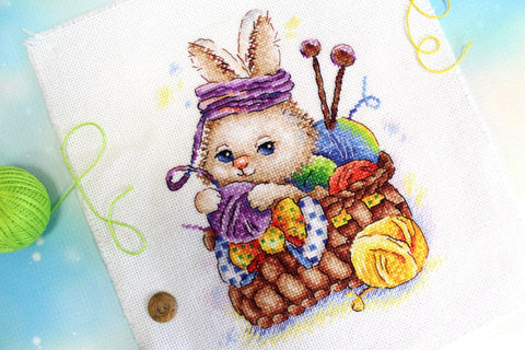 Cross Stitch Embroidery Kit with Rabbit Design, Beginner-Friendly, Canvas, Threads, Needle and Instructions by MP Studia