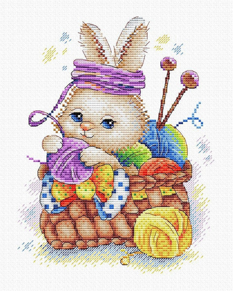 Cross Stitch Embroidery Kit with Rabbit Design, Beginner-Friendly, Canvas, Threads, Needle and Instructions by MP Studia