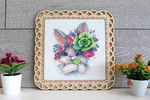 Cross Stitch Embroidery Kit with Charming Rabbit Design, MP Studia, Aida Fabric, Cotton Floss, Needle and Pattern