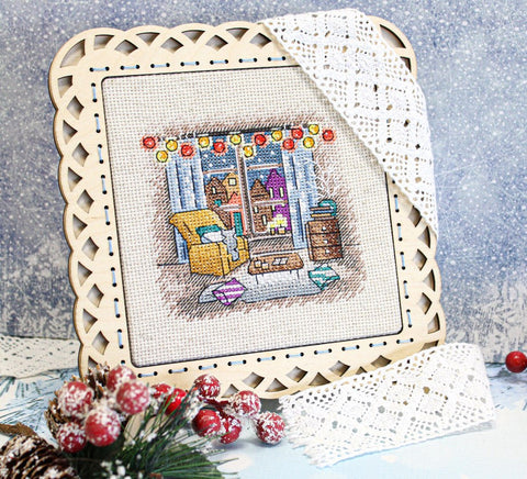 Cross Stitch Kit “Cozy Corner” with Clear Pattern, Interior Design Motif, Materials and Instructions by MP Studia