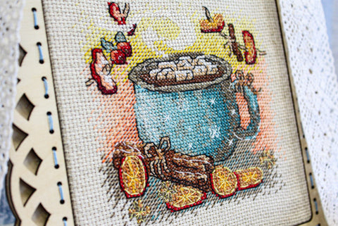 Cross Stitch Embroidery Kit with Pattern, Cotton Threads, Needle and Instructions, MP Studia, Cozy Gathering Theme, Beginner Friendly