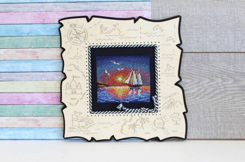 Sea-Themed Cross Stitch Kit “In the Open Sea” with Aida Fabric, Cotton Threads, Needle and Pattern by MP Studia