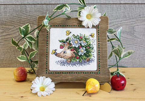 Spring Hedgehog Cross Stitch Kit, Colorful Design, Aida Fabric, Cotton Threads, MP Studia, Beginner to Advanced Embroidery Kit