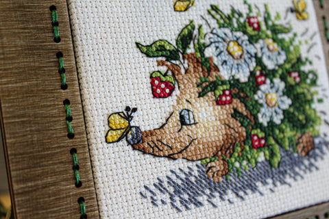 Spring Hedgehog Cross Stitch Kit, Colorful Design, Aida Fabric, Cotton Threads, MP Studia, Beginner to Advanced Embroidery Kit