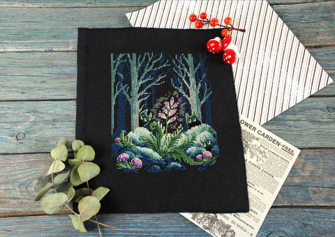 Cross Stitch Embroidery Kit Fern Blooms Botanical Design, MP Studia, Aida Canvas, Cotton Threads, Green and Earth Tones