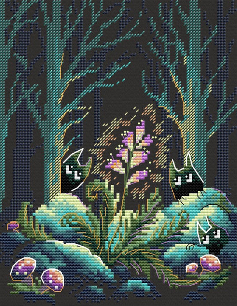 Cross Stitch Embroidery Kit Fern Blooms Botanical Design, MP Studia, Aida Canvas, Cotton Threads, Green and Earth Tones