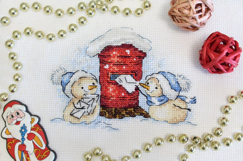 Christmas Cross Stitch Embroidery Kit Santa Letter Design, Aida Fabric, Cotton Threads, Needle and Pattern by MP Studia