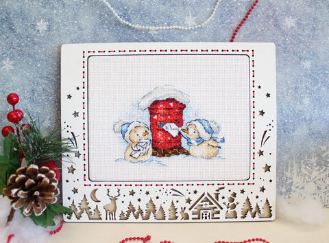 Christmas Cross Stitch Embroidery Kit Santa Letter Design, Aida Fabric, Cotton Threads, Needle and Pattern by MP Studia