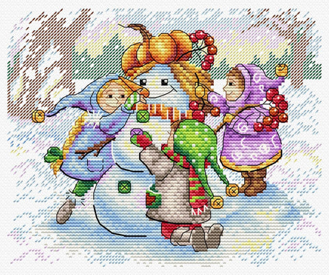 Cross Stitch Kit for Beginners and Advanced Crafters, MP Studia Friendly Team, Aida Fabric, Cotton Threads, Multicolor Set