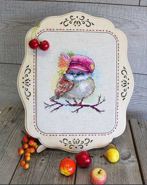 Cross Stitch Kit with Sparrow Design, Cotton Aida Fabric, MP Studia Embroidery Set for Beginners and Experienced Stitchers
