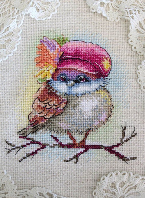 Cross Stitch Kit with Sparrow Design, Cotton Aida Fabric, MP Studia Embroidery Set for Beginners and Experienced Stitchers