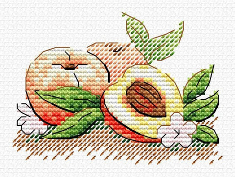 Cross Stitch Kit with Peach Motif, MP Studia, Aida Fabric, Cotton Threads, Needle, Chart and Instructions, Pastel Colors DIY Decor