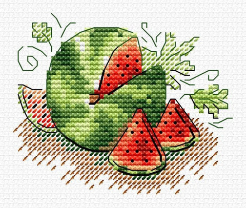 Watermelon Cross Stitch Kit with Aida Canvas, Cotton Threads, Needle, Pattern and Instructions by MP Studia