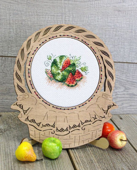 Watermelon Cross Stitch Kit with Aida Canvas, Cotton Threads, Needle, Pattern and Instructions by MP Studia