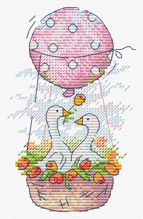 Cross Stitch Embroidery Kit with Romantic Motif, Aida Fabric, Cotton Threads, Needle, Color Chart and Instructions by MP Studia