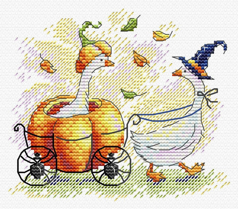 Christmas Carriage Cross Stitch Kit – MP Studia, Cotton Aida Fabric, Embroidery Threads, Needle, Chart & Instructions