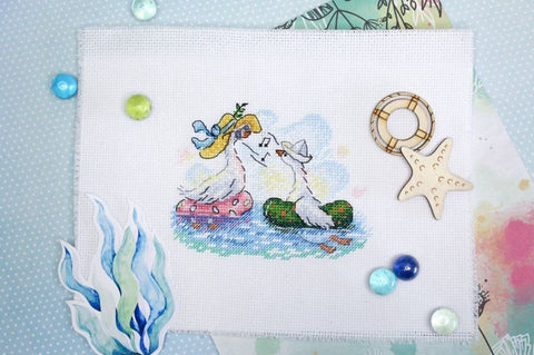Cross Stitch Embroidery Kit “On the Sea” with Canvas, Threads, Needle and Pattern by MP Studia, Marine Theme