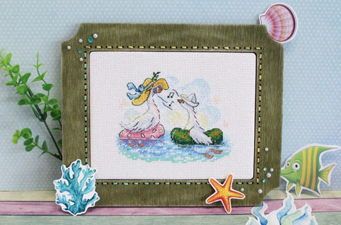 Cross Stitch Embroidery Kit “On the Sea” with Canvas, Threads, Needle and Pattern by MP Studia, Marine Theme
