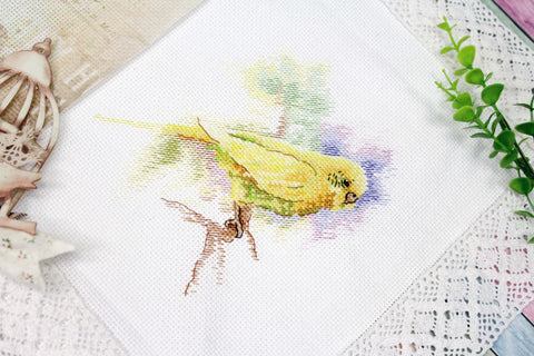 Bird Cross Stitch Kit with Aida Fabric, Cotton Floss and Pattern, MP Studia, 15 x 14 cm Embroidery Kit for Beginners and Advanced Crafters