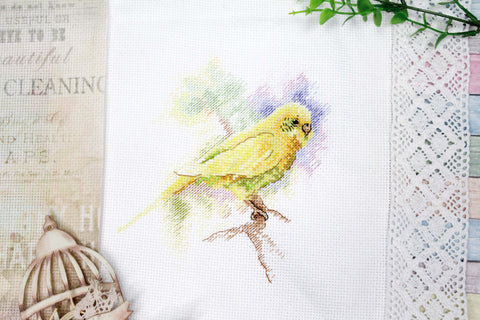 Bird Cross Stitch Kit with Aida Fabric, Cotton Floss and Pattern, MP Studia, 15 x 14 cm Embroidery Kit for Beginners and Advanced Crafters