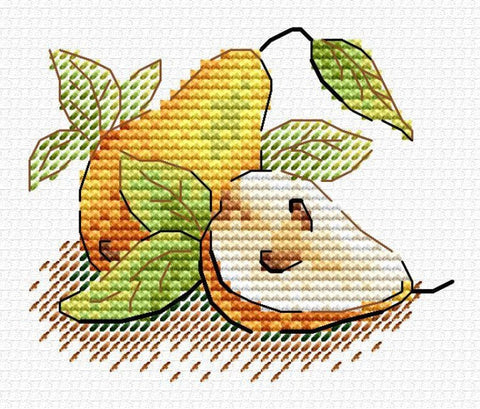 Cross Stitch Kit with Garden Pear Motif, MP Studia Embroidery Set with Canvas, Threads, Needle and Pattern for Home Decor