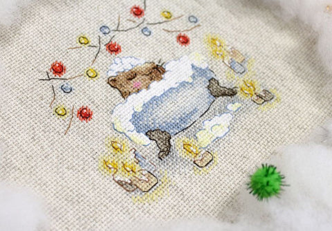 Cross Stitch Kit “Let the World Wait” with Canvas, Cotton Threads, Needle, Pattern & Instructions by MP Studia