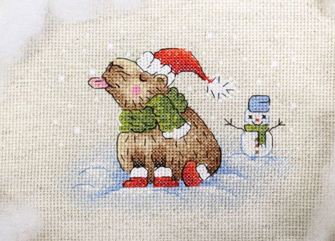 Winter Walk Cross Stitch Kit, Complete Embroidery Set by MP Studia, Aida Fabric, Cotton Threads, Needle Included, Winter Landscape