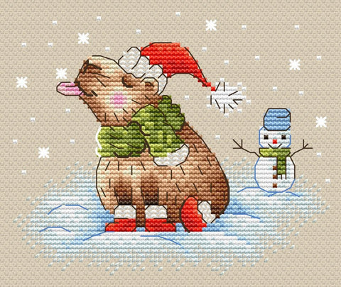 Winter Walk Cross Stitch Kit, Complete Embroidery Set by MP Studia, Aida Fabric, Cotton Threads, Needle Included, Winter Landscape