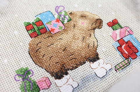Capybara Cross Stitch Kit, Multicolor Embroidery Kit with Canvas, Cotton Threads, Needle and Pattern by MP Studia